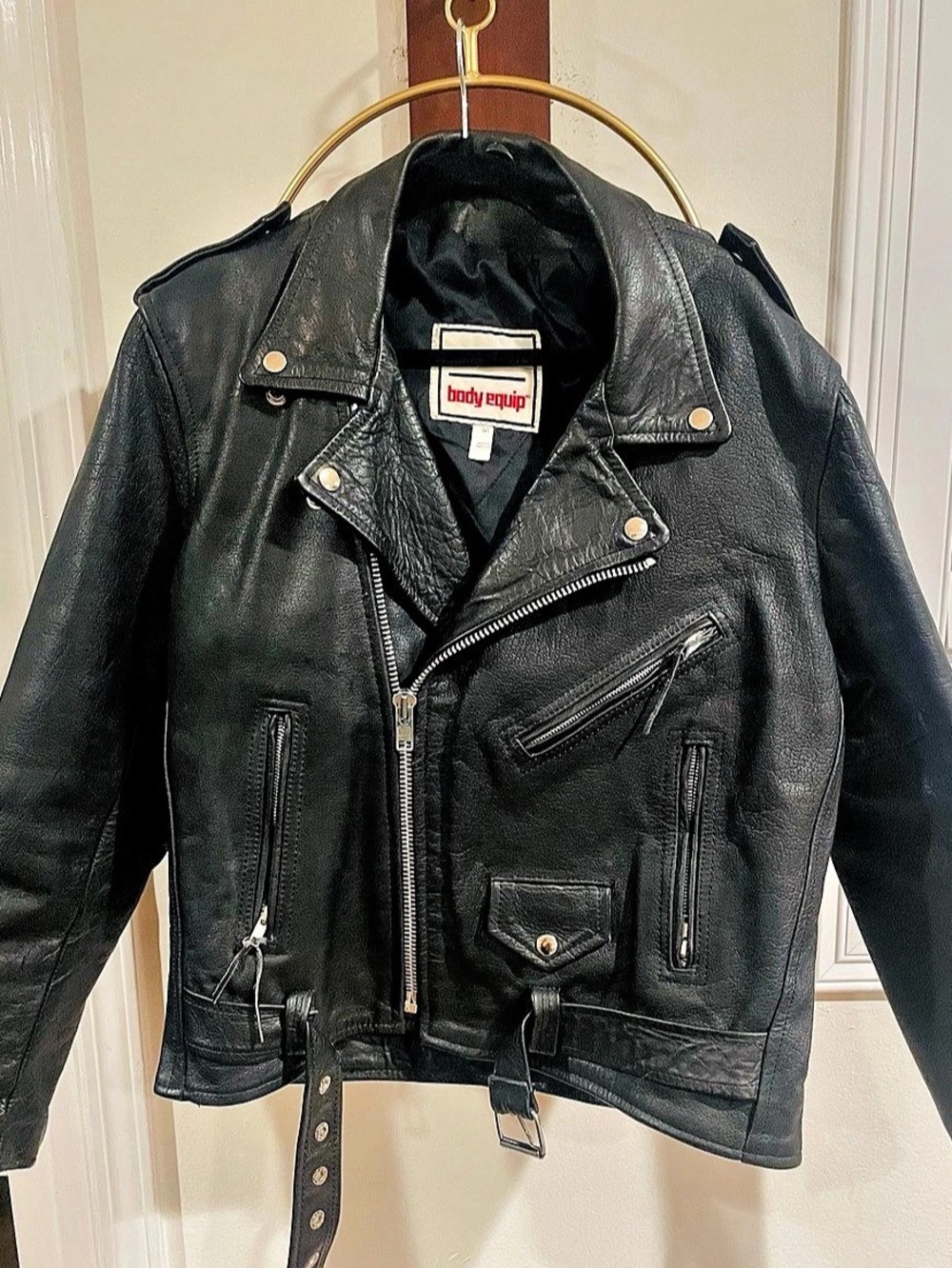 body equip Leather Moto Jacket in Black Size Medium